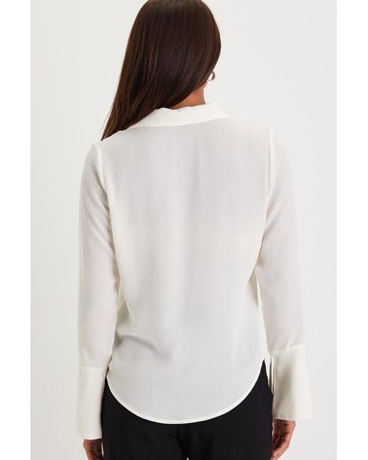 Lulus White Sophisticated Presence Collared Long Sleeve Button-Up Top