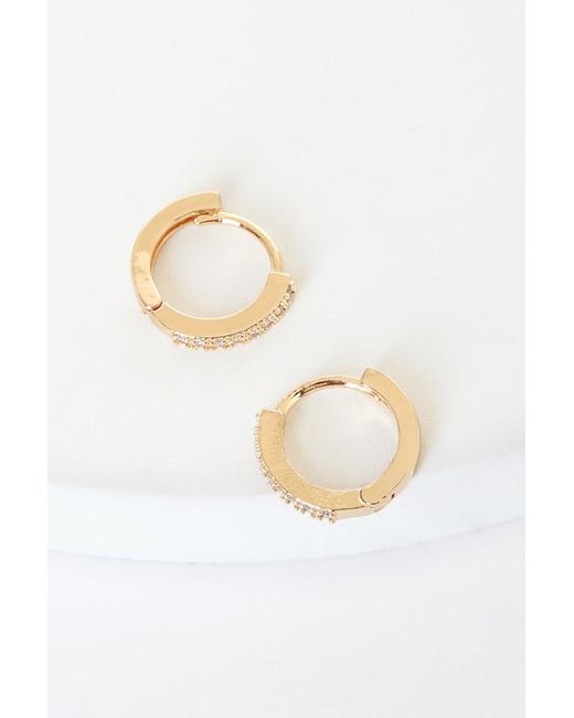 Lulus Brown Little Details Rhinestone Mini Hoop Earrings