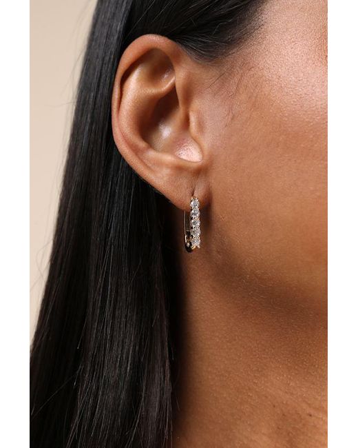 Lulus Natural Vasha Rhinestone Huggie Hoop Earrings