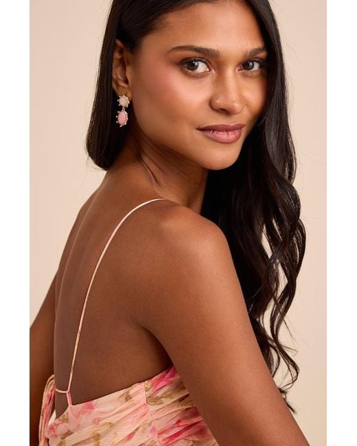 Lulus Natural Reva Blush And Drop Earrings