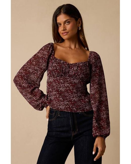 Lulus Purple Yara Plum Multi Paisley Long Sleeve Top