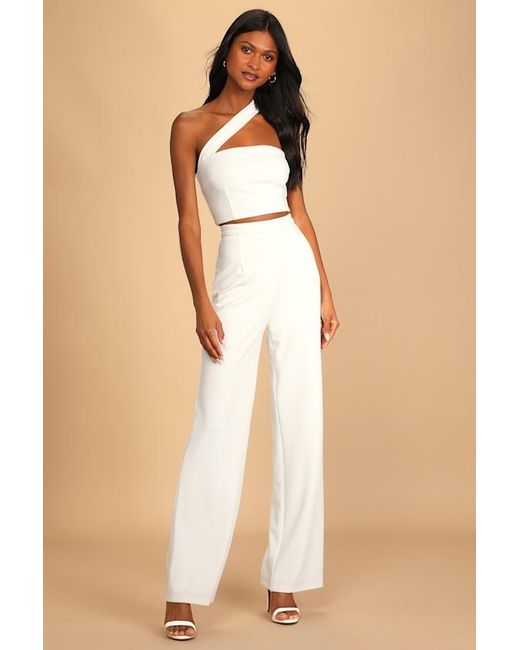 Lulus Natural Flaunt It Like That One-Shoulder Two-Piece Jumpsuit