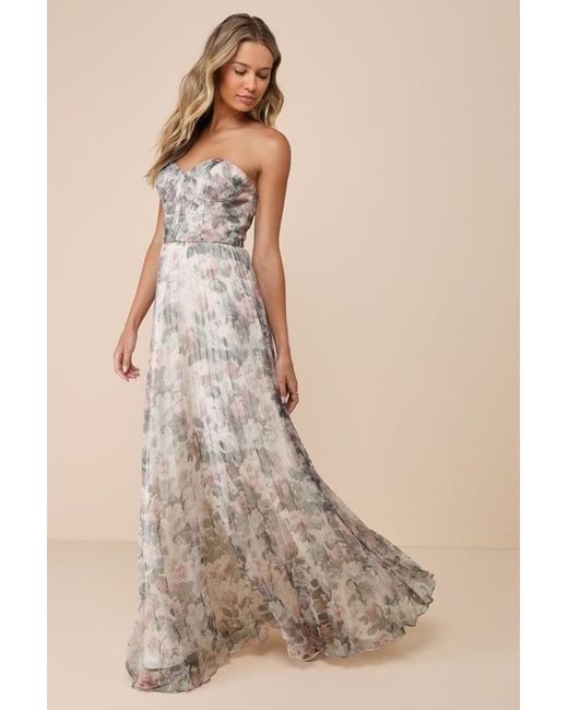 Lulus Natural Most Beautiful Day Multi Floral Print Organza Maxi Dress