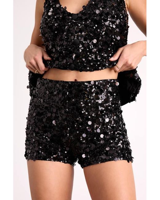 Show Me Your Mumu Black Ziggy Metallic Sequin Micro Shorts