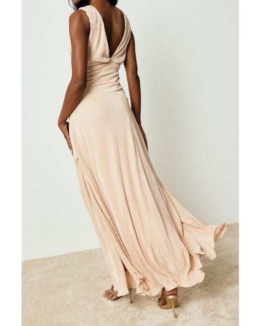 Lulus Pink Renee Blush Satin Plisse V-Neck Maxi Dress