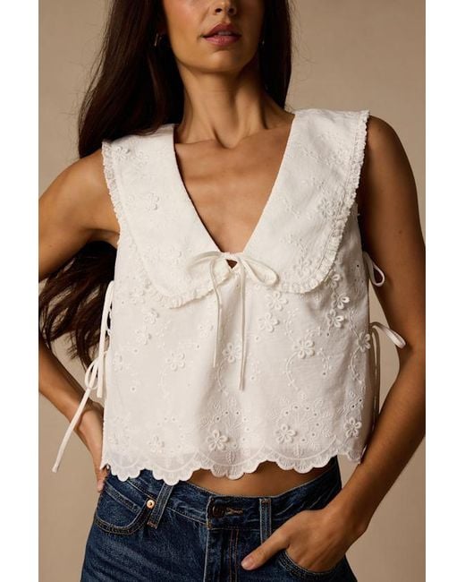 Lulus Blue Shani Embroidered Collared Tank Top