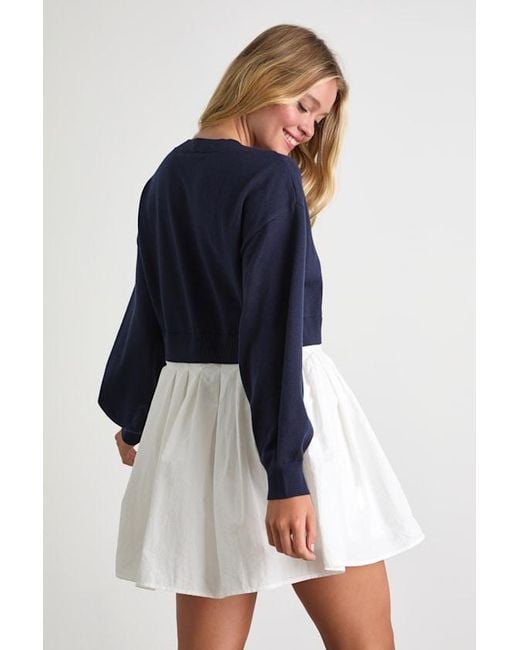 Lulus Blue Contemporary Comfort Layered Pleated Sweater Mini Dress