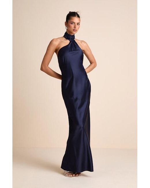 Lulus Blue Madalena Satin Cowl Back Maxi Dress