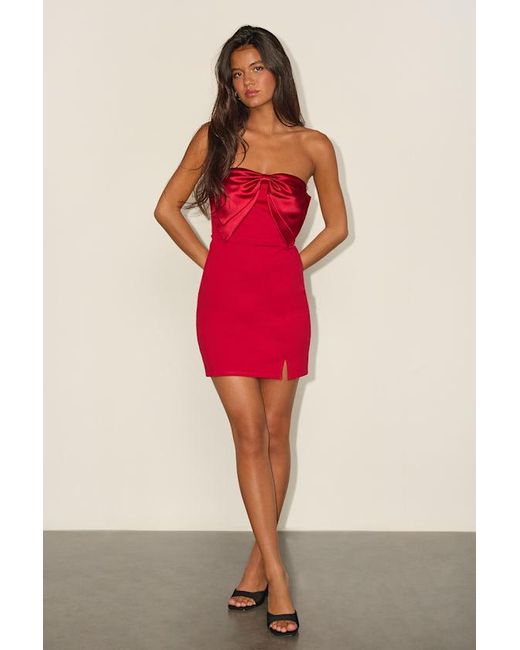 Lulus Red Bring The Poise Strapless Bow Mini Dress