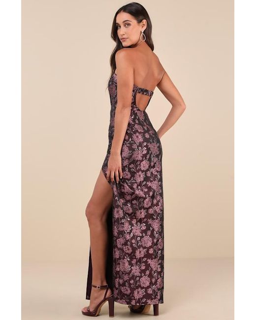 Lulus Multicolor Demure Muse Floral Jacquard Strapless Maxi Dress