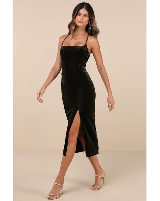 Lulus Black Gorgeous Composure Velvet Lace-Up Sleeveless Midi Dress