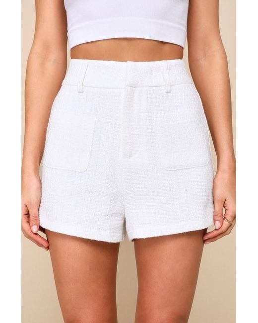 Lulus White Looking Posh Tweed High Rise Shorts