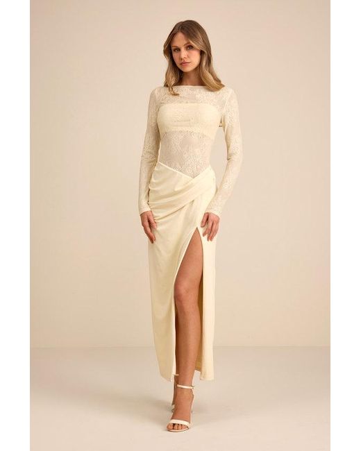 Lulus Nadina Pale Lace Long Sleeve Maxi Dress in Natural | Lyst Lulus Nadina Pale Lace Long Sleeve Maxi Dress in Natural | Lyst