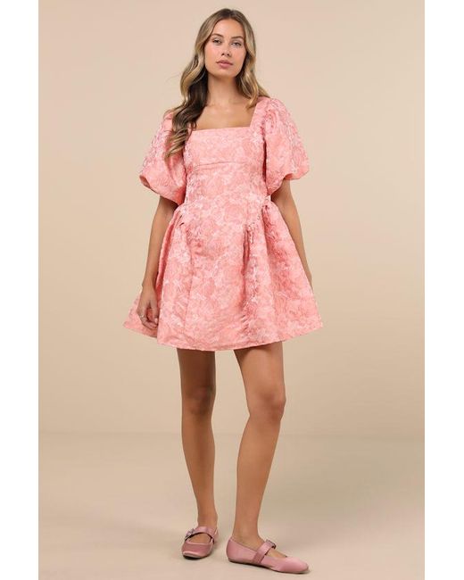 Sister Jane Recital Jacquard Floral Puff Sleeve Mini Dress