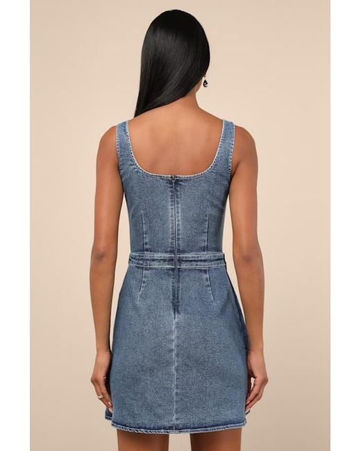 Lulus Blue Merima Medium Wash Denim Wrap Mini Dress