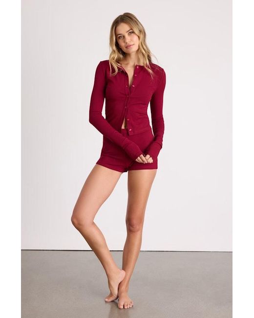 Lulus Red Rimsley Ribbed Knit Button-Up Top
