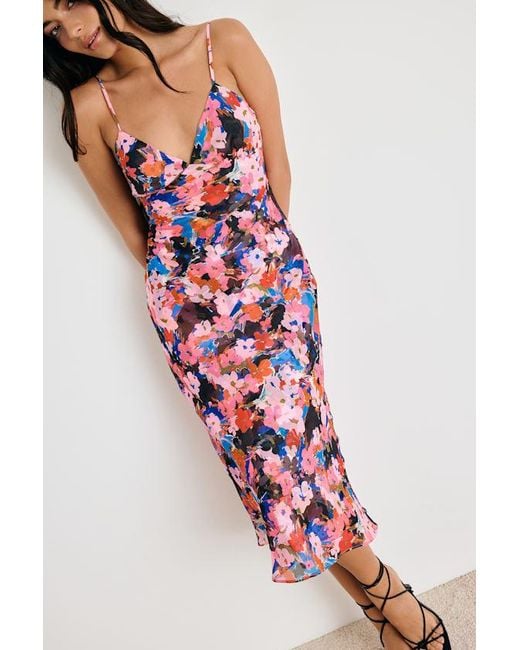 Lulus Red Tisa Multi Floral Slip Midi Dress