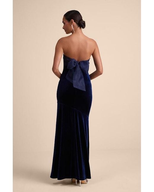 Lulus Blue Mesmerizing Elegance Velvet Strapless Backless Maxi Dress