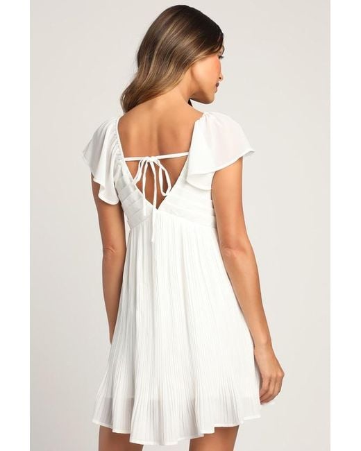 Lulus White Amalfi Coast Pleated Flutter Sleeve Mini Dress