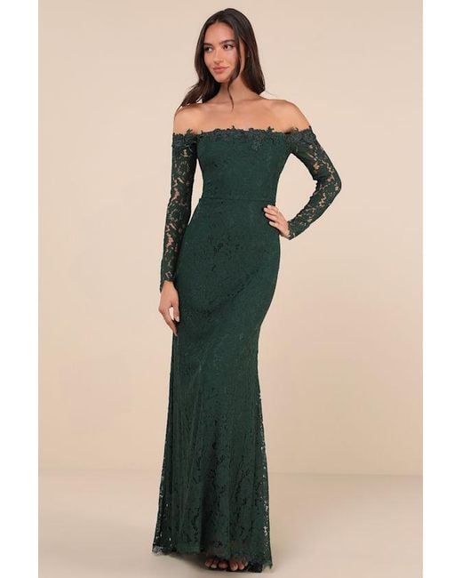 Lulus Blue Romance Dreamer Lace Off-The-Shoulder Maxi Dress