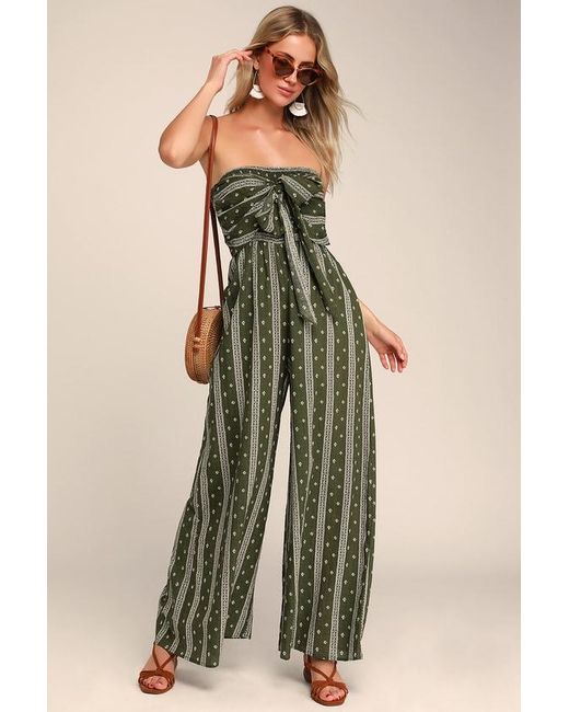 Lulus Green Raine Print Strapless Jumpsuit