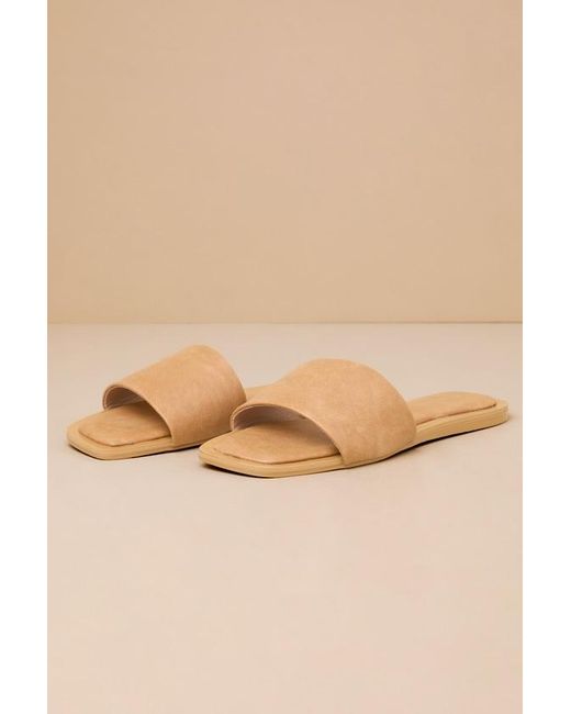 Lulus Orange Brenner Camel Flat Square-Toe Slide Sandals
