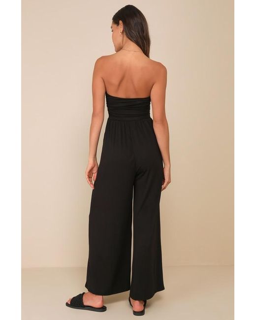 Lush Black Flirty Posture Jersey Knit Strapless Jumpsuit