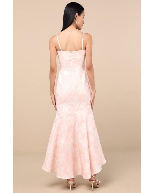 Lulus Natural Gwenth Blush Floral Jacquard High-Low Midi Dress