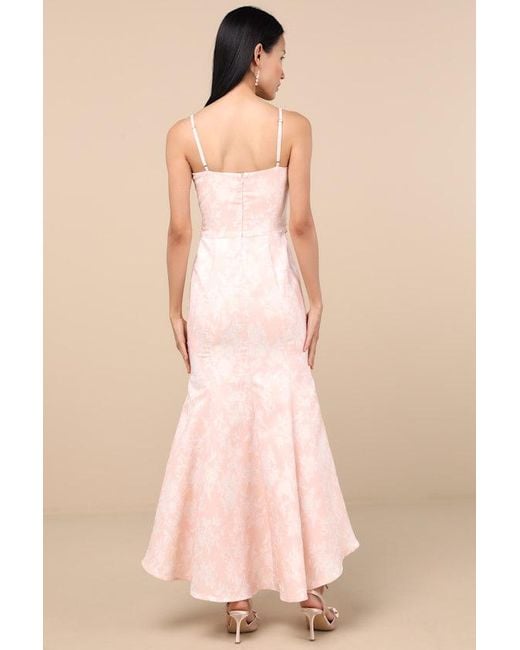 Lulus Natural Gwenth Blush Floral Jacquard High-Low Midi Dress