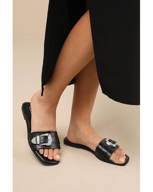 Lulus Black Nyomi Buckle Slide Sandals