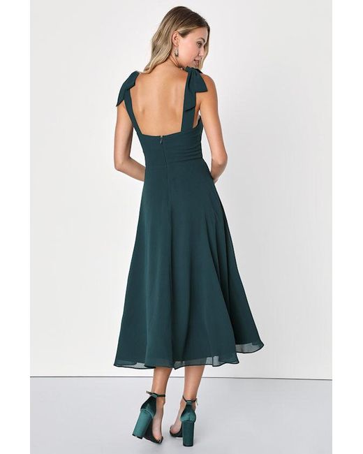 Lulus Blue Sophisticated Charisma Dark Tie-Strap A-Line Midi Dress