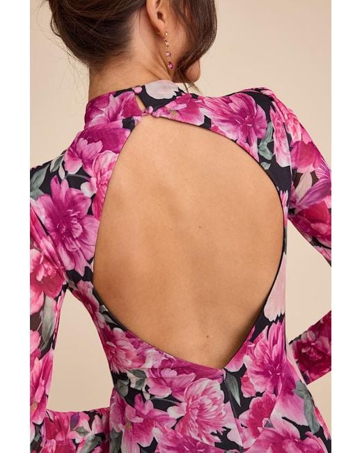 Lulus Pink Emilina And Floral Mock Neck Maxi Dress