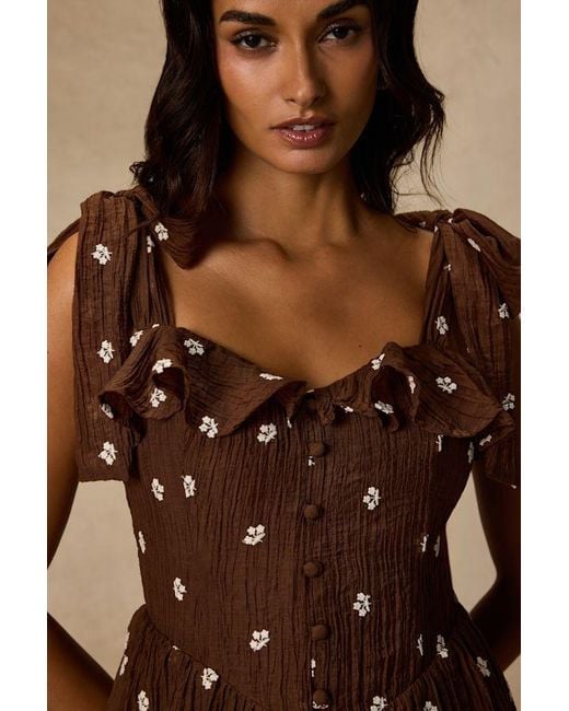 Lulus Brown Nixie Textured Floral Embroidered Mini Dress