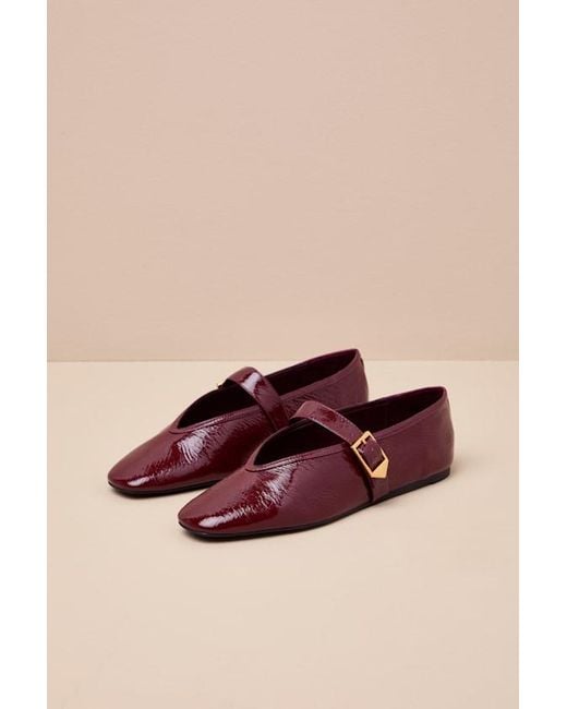 SCHUTZ SHOES Red Courtney Patent Leather Buckle Ballet Flats