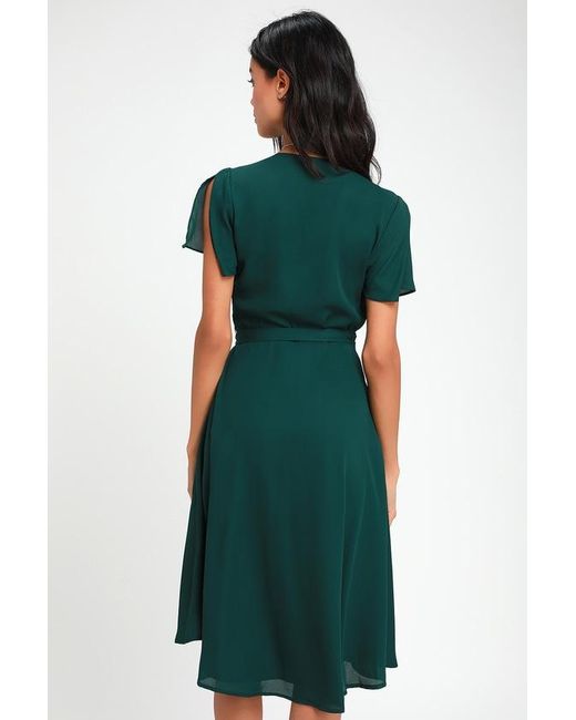 Lulus Rise To The Occasion Emerald Midi Wrap Dress in Green Lyst UK