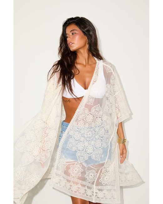 Lulus White Suhani Embroidered Shawl Swim Cover-Up