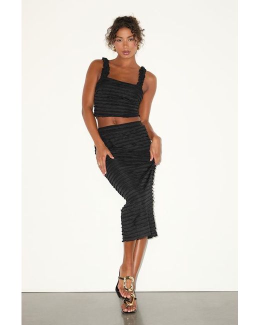 Lulus Black Arcelia Ruffled High-Rise Midi Skirt