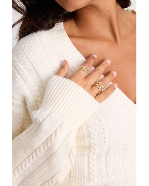 Lulus Natural Daison Rhinestone Four-Piece Ring Set