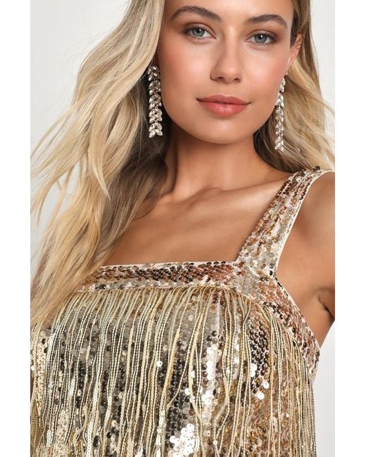 Lulus Metallic Fringe Fashion Sequin Fringe Bodycon Mini Dress