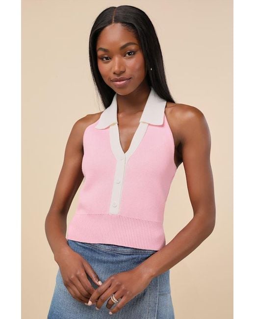 Lulus Pink Ameliah Collared Sweater Tank Top