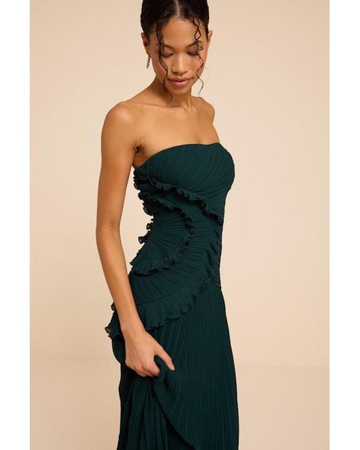 Lulus Blue Brylee Emerald Pleated Ruffled Midi Dress