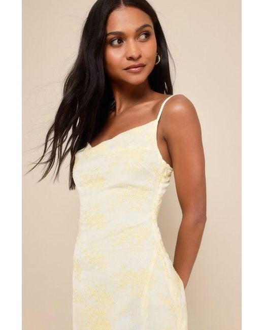 Lulus Natural Lovely Existence Embroidered Cowl Neck Midi Dress