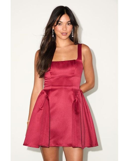 Lulus Red Adorable Promise Satin Sleeveless Mini Dress