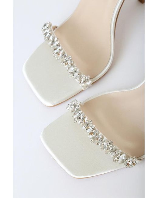Lulus Brown Goldiena Satin Rhinestone Ankle Strap Heels