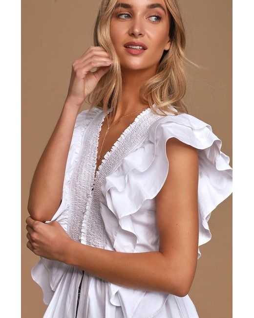 Lulus White In A Ruffle Ruffled Hook And Eye Top
