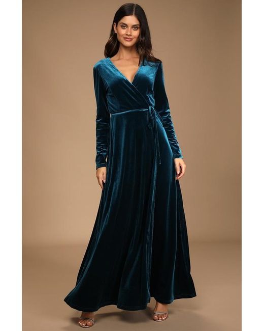 Lulus Jacinda Velvet Wrap Maxi Dress in Blue Lyst UK