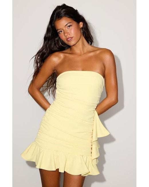 Lulus Natural Jalena Ruffled Bodycon Mini Dress