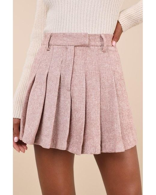 Moon River Pink Simply Adoring Tweed Pleated High-Waisted Mini Skort