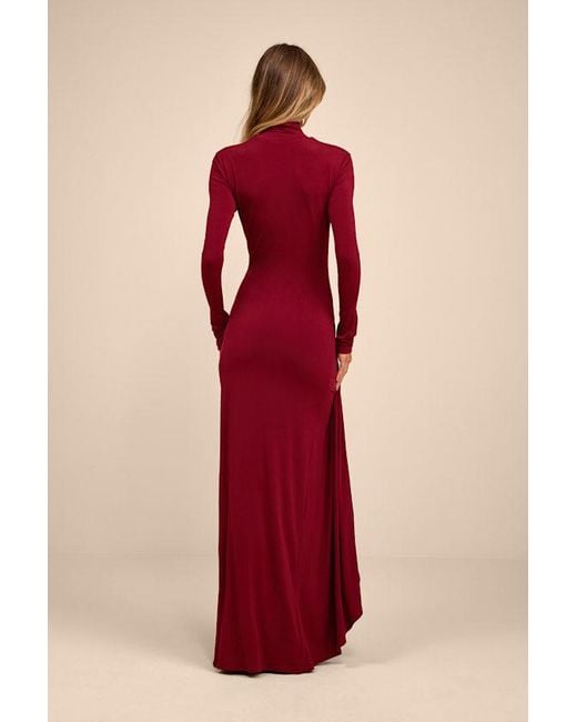 Lulus Red Tassana Jersey Knit Mock Neck Maxi Dress