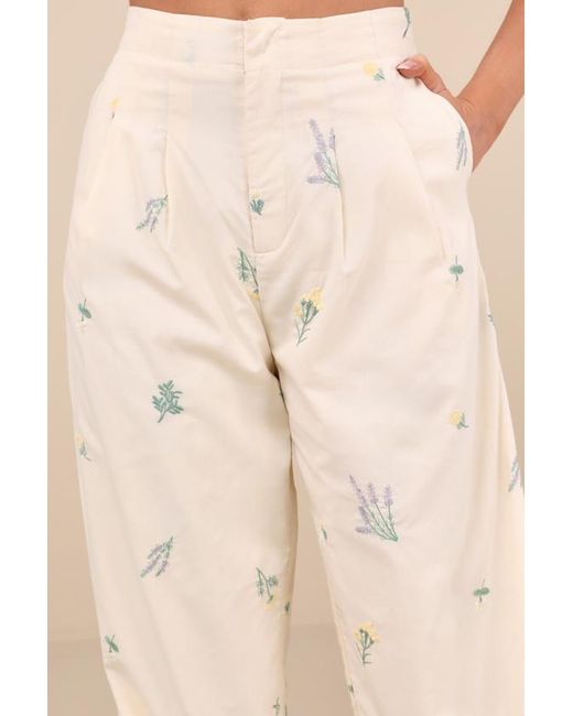 Lulus Natural Rowena Cream Embroidered Wide-Leg Pants